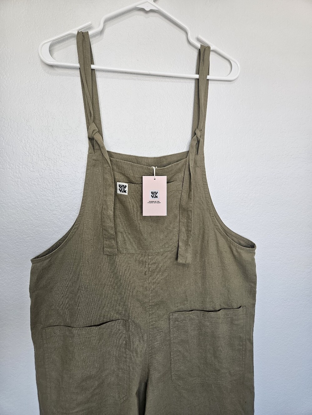 NWT Lucy & Yak | Jenny Wide Leg Cotton Linen Dungaree Olive Green Women US 12R - Picture 5 of 8